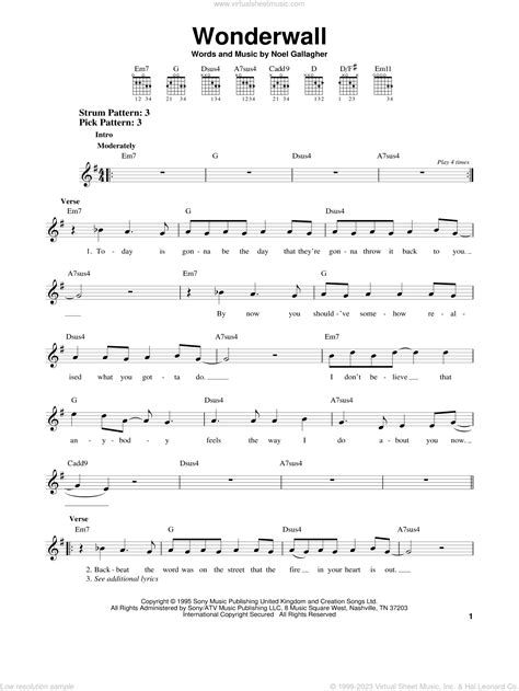 Oasis Wonderwall For Guitar Solo Chords Interactive Sheet Music