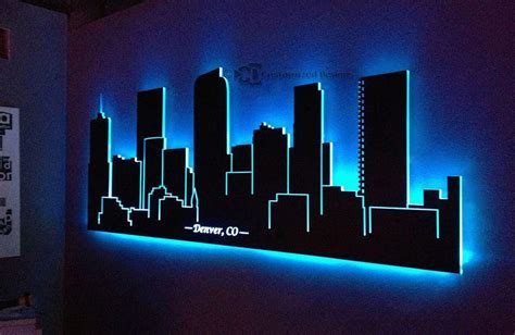 Led Lighted Denver Skyline Interiorledlights Wall Art Lighting Led