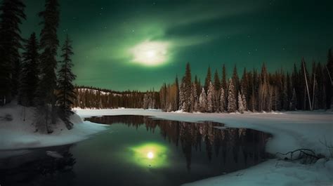 Premium Ai Image A Northern Lights Landscape With A Lake And Trees
