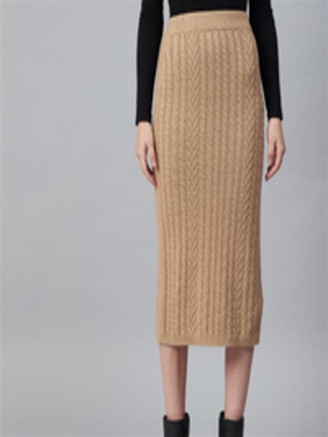 Buy Marks And Spencer Women Camel Brown Cable Knit Midi Winter Pencil