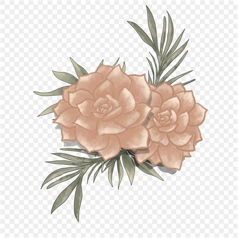 Roses Nude PNG Image Vintage Flower With Nude Color Rose And Leaves