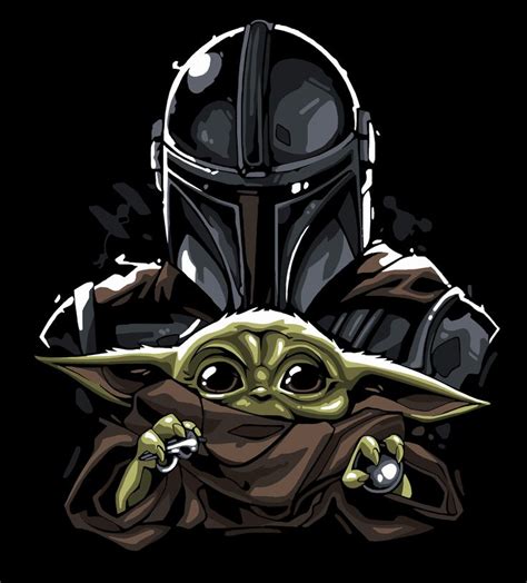 Mandalorian And Baby Yoda T Shirt Pop Art Picture Star Wars Merch Yoda