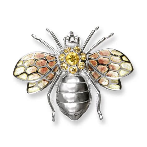 Sterling Silver Enamel Bee Brooch Pendant Yellow Sapphire