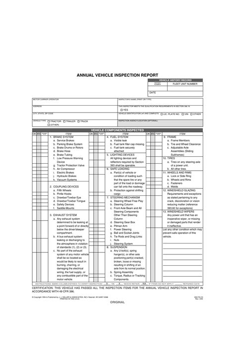 Free Printable Annual Vehicle Inspection Report