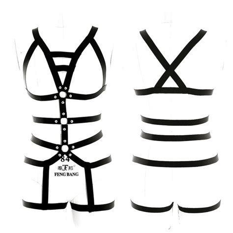 plus size rivets body harness lingerie set garter belt hollow out bdsm sex erotic bondage punk
