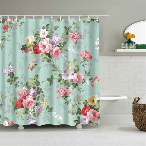 Teal Backdrop Pink Rose Flower Shower Curtain Flower