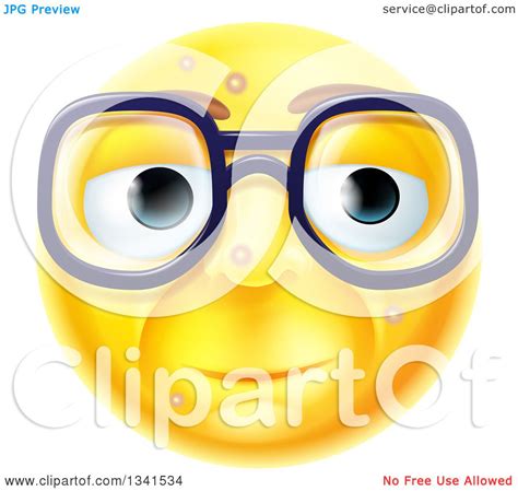 Clipart Of A 3d Blemished Yellow Smiley Emoji Emoticon Face Wearing