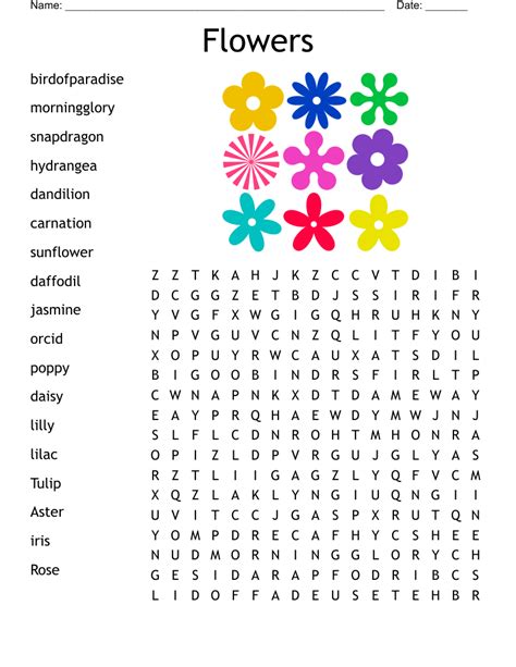Flowers Word Search Wordmint