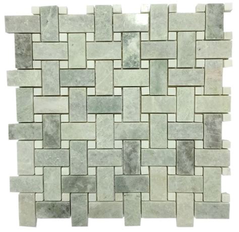 Ming Green Marble 1x2 Basketweave With White Dot Polished Mosaic Tile