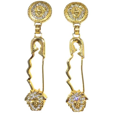 Gianni Versace Iconic Xl Safety Pin Medusa Drop Earrings For Sale At
