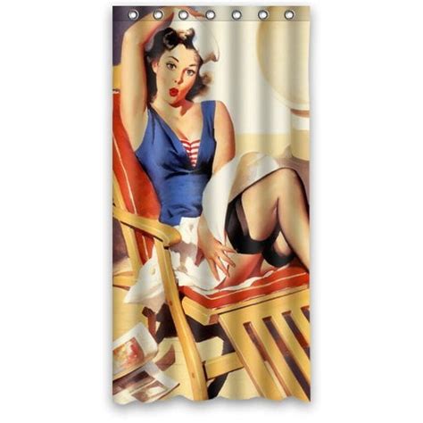 Hellodecor Navy Sexy Pinup Girls Shower Curtain Polyester Fabric Bathroom Decorative Curtain