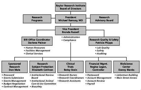 Current Organizational Structure Of Baylor Research Institute
