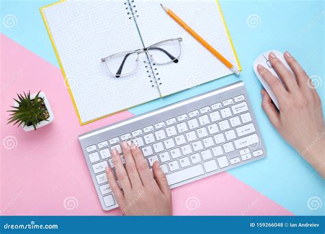Typing On Keyboard With Mouse And Notepad Stock Photo Image Of Mouse