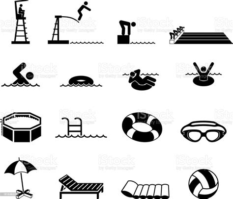 Swimming Pool And Summer Fun Royalty Free Vector Icon Set Stock