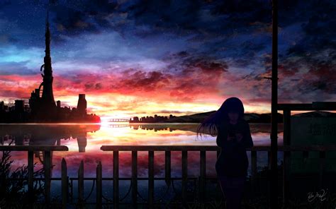 1680x1050 Resolution Anime Girl In Sunset 1680x1050 Resolution