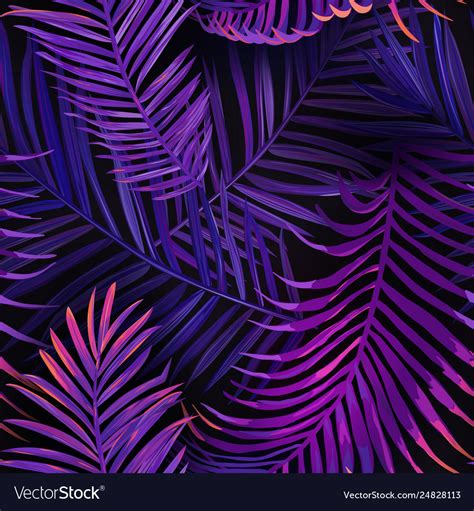 Tropical Neon Palm Leaves Seamless Pattern Floral Vector Image