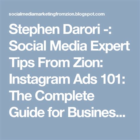 We did not find results for: Stephen Darori -: Social Media Expert Tips From Zion: Instagram Ads 101: The Complete Guide for ...