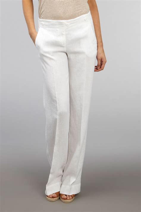 Womens Kookai White Linen Button Casual Classic Long Pants