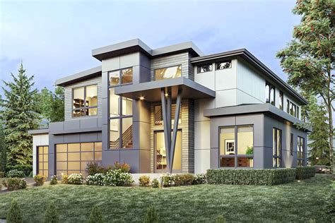 Plan 666150raf Contemporary 2 Story Home Plan With First Floor Guest