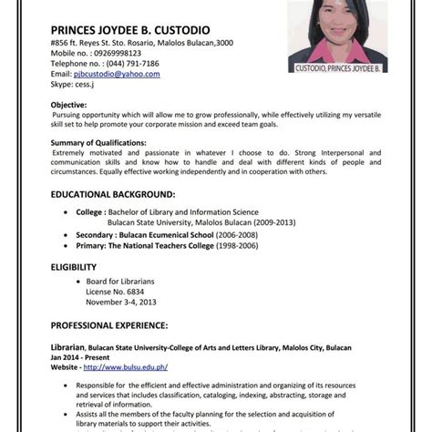 Next you will compare those to your skills and experiences on paint a picture of yourself that's not on your resume. Sample Of Good Resume For Job Application | Resume writing ...