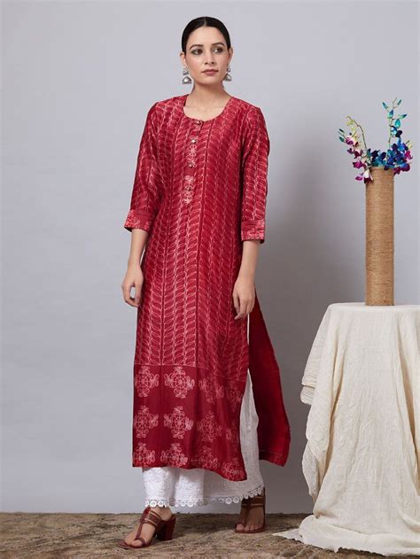 Buy Red Shibori Dyed Chanderi Silk Kurta Online At Theloom Embroidery