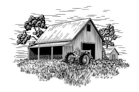 Old Farm Tractor And Barn By John Morris Thehungryjpeg