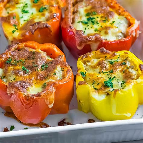Stuffed Peppers Recipe Ground Beef And Cheese My Keto Kitchen
