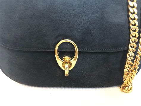 Celine Oval Shape Shoulder Bag Double Gold Chain Strap Chelsea