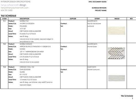 Specifications – Tanya Schoenroth Design