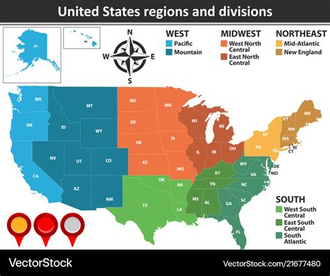 United States Regions And Divisions Royalty Free Vector