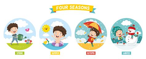Vector Illustration Of Kid And Four Seasons Stock Illustration
