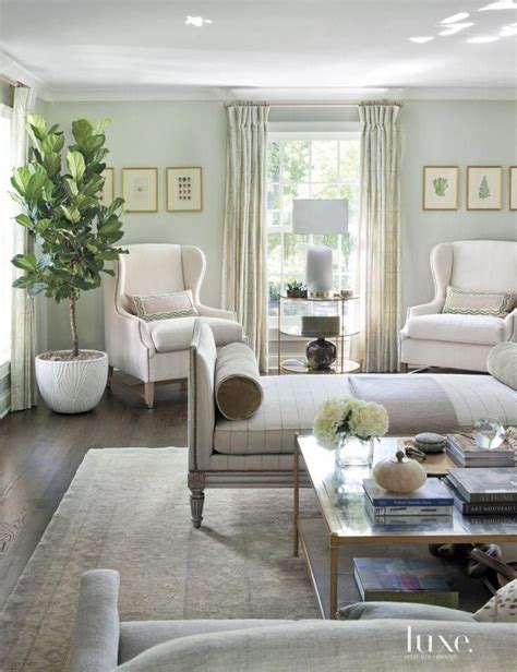 Transitional Pale Green Living Room With Antique Rug
