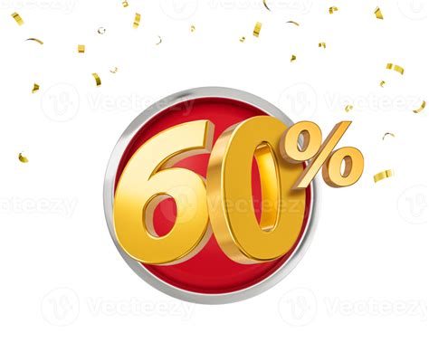 60 Percent Off Discount 3d Golden Sale Symbol With Confetti Sale