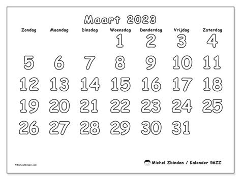 Kalender Maart 2023 56zz Michel Zbinden Sr