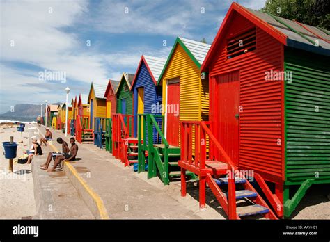 South Africa Eastern Cape Muizenberg Colorful Beach Huts Stock Photo