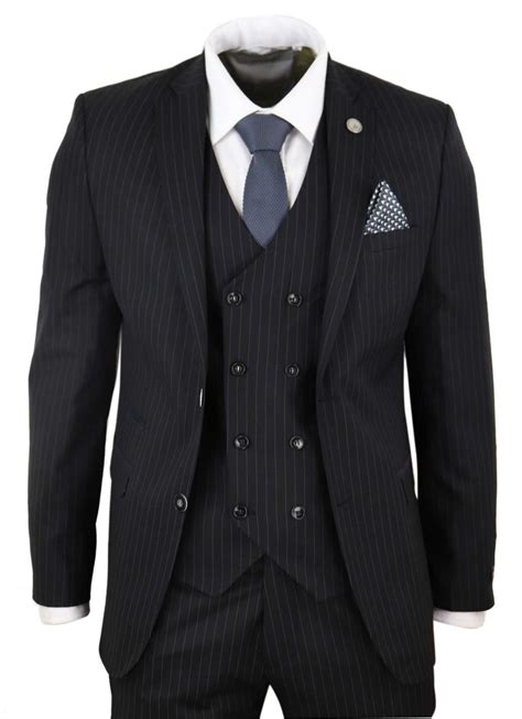 mens 3 piece suit gatsby 1920s peaky blinders mafia pinstripe tailored fit retro ebay