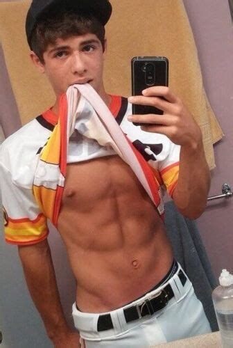 Shirtless Male Baseball Jock Ripped Abs Cute Dude Athletic Guy Photo