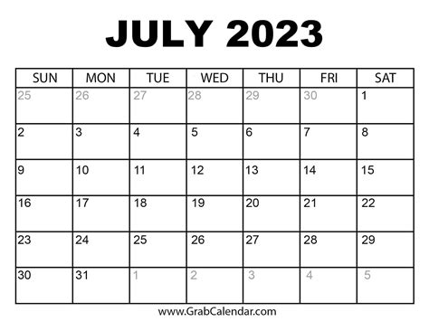 Blank 2023 Calendar July Free Printable | Images and Photos finder