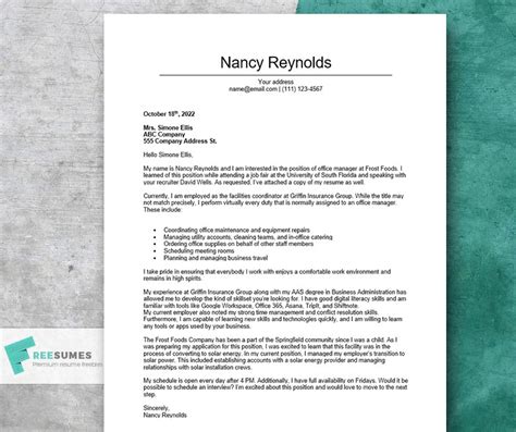 Convincing Cover Letter For An Office Manager Freesumes