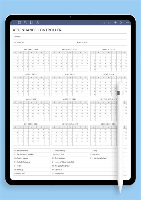 Download Printable Attendance Controller Template Pdf