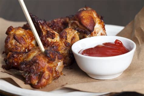 Baked Chicken Wings Together With Ketchup Stock Image Image Of Sauce