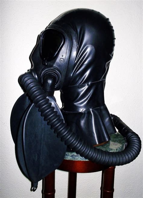 fetish heavy rubber latex gas mask hood with dark tinted