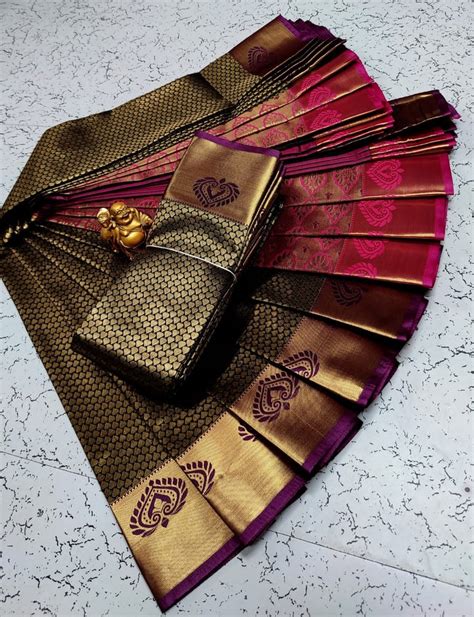 Semi Silk Black And Mejanta Elite Bridal Saree Handwash Saree Length 6 M With Blouse Piece