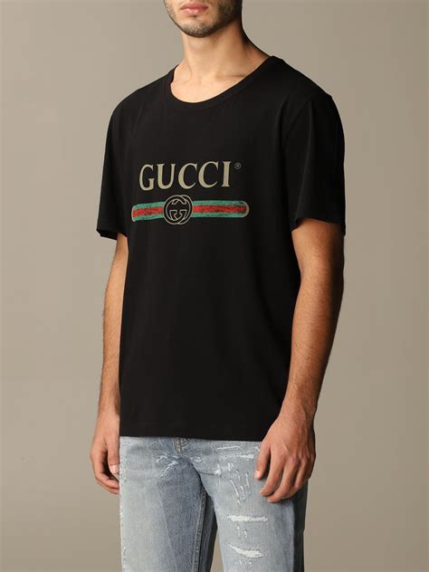 Gucci Cotton T Shirt With Vintage Logo T Shirt Gucci Men Black T
