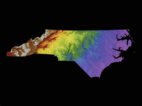 North Carolina Color Elevation Map Etsy Uk