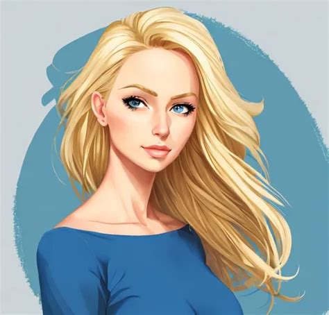 Beautiful Blonde Woman Cartoon Portrait Openart