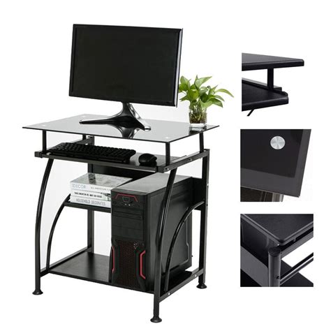 A glass computer desk can easily add to the aesthetics of your home. Ktaxon Office Desk Glass Top Corner Computer PC Desk ...