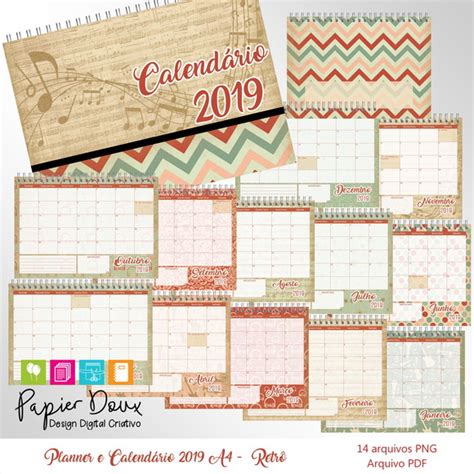 Image to pdf converter | free jpeg to pdf. Planner Mensal e Calendário 2019 - A4 Retrô no Elo7 ...