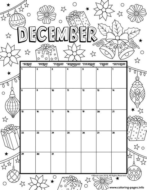 December Calendar 2019 Christmas Coloring Page Printable