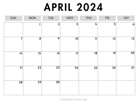 April 2024 Calendar Printable Calendar Print Lab Calendar Printable